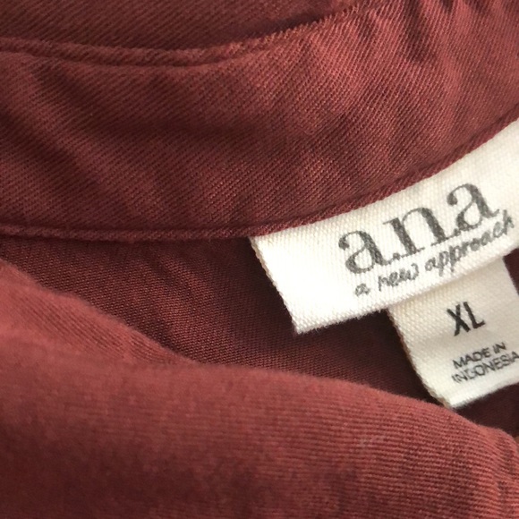 a.n.a. Collar and Tie Waist Button Down Burgundy Dress - Picture 8 of 9
